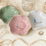 Gepersonaliseerde Imitatie Kristal stijl Geboorte Bloem Keramiek geschulpte rand Trinket sieraden schotel met naam Moederdag Verjaardagscadeau voor haar