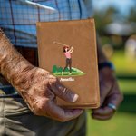 Personlig tegneserie golfkarakter PU lær golf scorekortholder med navn daglig trening spilledag golfklubb gave til golfspillere trenere