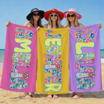 Telo mare personalizzato con nome colorato, asciugatura rapida in formato oversize - Regalo di compleanno per donne
