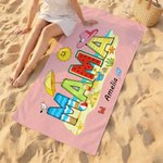 Personlig Multicolor Seaside Vacation Style Quick Dry Soft Oversized Beach Handduk med 1-12 namn Beach Party Födelsedagspresent för familjen