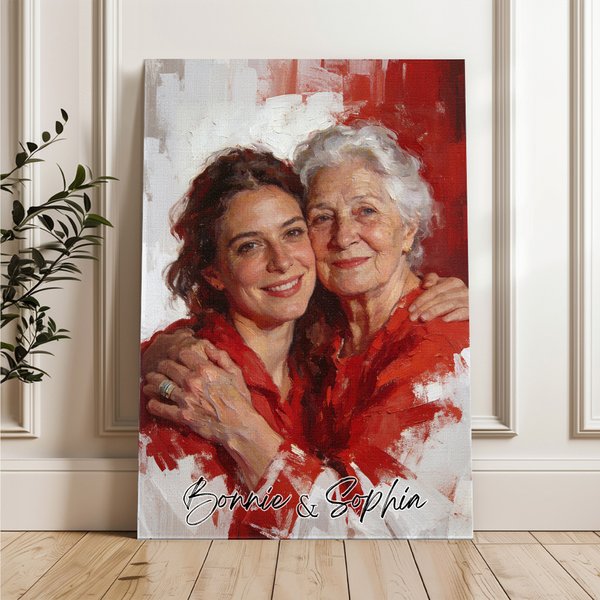 Peinture à l'huile personnalisée Effet photo Poster Peinture à l'huile sur toile avec nom Décoration murale Cadeau d'anniversaire pour la famille et les amis