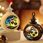 Bougie LED personnalisée avec motif de la lune 1-3 noms et années - Ornement style vitrail - Cadeau de Noël de fête pour la famille