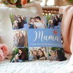 Personalized 7 Photos Red Heart Soft Throw Pillow Cover with Nickname and Text Home Decor Mother's Day Gift for Mom Grandma