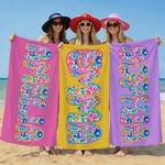 Toalla de playa personalizada con letras florales de gran tamaño y secado rápido con nombre Actividades al aire libre Fiesta en la playa Regalo de cumpleaños para mujeres Familia