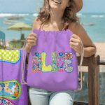 Telo mare personalizzato con nome colorato, asciugatura rapida in formato oversize - Regalo di compleanno per donne