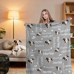 Couverture Multicolore Personnalisée avec Nom et Photo du Chien Chat Motif Os Pattes Cadeau d'Anniversaire pour les Amoureux des Animaux