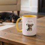 Personalised Watercolor Stripe Checkered Pet Photo 11 oz 15 oz Ceramic Mug with Name Birthday Pet Party Gift for Pet Owners Lovers