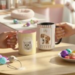 Personalised Watercolor Stripe Checkered Pet Photo 11 oz 15 oz Ceramic Mug with Name Birthday Pet Party Gift for Pet Owners Lovers