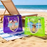 Spersonalizowana przezroczysta przezroczysta torba na plażę Sunny Beach Style Cute Cartoon Girl Holographic Tote Bag with Name Summer Vacation Holiday Birthday Gift for Women Girls