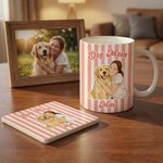 Personalised Pet Photo Watecolor Stripe 11/15 oz Ceramic Mug with Names and Coaster Birthday Mother's Day Gift for Pet Lover Owner