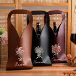 Personalised Watercolor Birth Flower Bouquet PU Leather Protective Wine Bag with Name Mother's Day Birthday Gift for Mum Wine Lovers