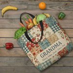 Personalised Vintage Ditsy Floral Patchwork Style Large Tote Bag with Names Daily Use Mother's Day Birthday Gift for Women