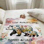Personalisierte Floral Mom-Kid Bear gemütliche Decke mit Titel und Text Home Decor Muttertag Geschenk für Mama