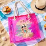 Personalized Cartoon Summer Shiny Trendy Girl Waterproof Clear Tote Bag with Name Pool Beach Party Birthday Gift for Her