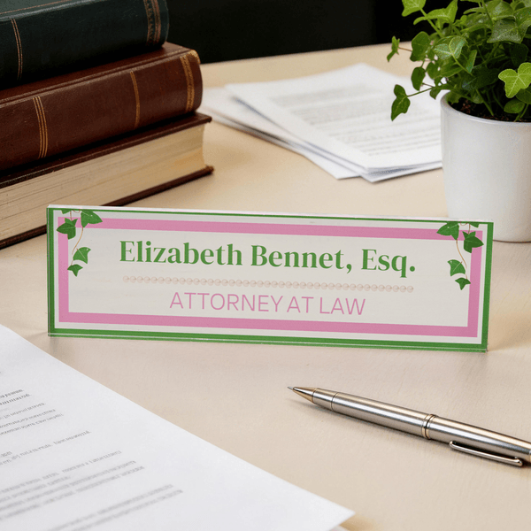 Personalized AKA Pink & Green Ivy Sign Text Acrylic Desk Plaque with Stand Graduation Birthday Sorority Gift for Members  Graduates Sisters