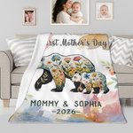 Personalisierte Floral Mom-Kid Bear gemütliche Decke mit Titel und Text Home Decor Muttertag Geschenk für Mama