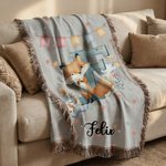 Personalisierte Cartoon Animal Initial Multicolor Tassel weiche Decke mit Namen täglichen Gebrauch Home Decor Geburtstag Geschenk für Kinder Jungen Mädchen