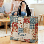 Henkilökohtainen Vintage Ditsy Floral Patchwork Style Suuri Kangaskassi nimet Päivittäinen käyttö Äitienpäivä Syntymäpäivä lahja naisille