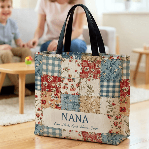 Bolsa grande de parches florales personalizada con nombres para uso diario Regalo de cumpleaños para mujeres en el Día de la Madre