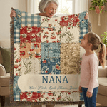 Personalized Vintage Flower Checkered Patchwork Tassel Soft Throw Blanket with Names and Title Mother's Day Birthday Gift for Grandma Mom 3