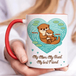 Personalised Cartoon Otter Mother and Kid Ceramic Mug with Names and Coaster Mother's Day Gift for Mom Grandma
