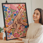 Pintura al Óleo Personalizada Estilo Flor Cogidos de la Mano Póster Cuadro Enmarcado con Nombre Decoración del Hogar Día de la Madre Cumpleaños Regalo para Mamá Abuela