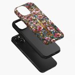 Personalized Cross Floral Stained Glass Phone Case with Letter for iPhone Samsung Anniversary Birthday Gift for Friend Family Woman