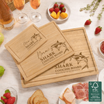 Personalisierte lustige Hai FSC Charcuterie Bambus Schneidebrett mit Namen Housewarming Jahrestag Geschenk für Familie Freunde