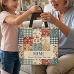 Personalised Vintage Ditsy Floral Patchwork Style Large Tote Bag with Names Daily Use Mother's Day Birthday Gift for Women