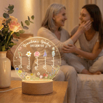 Henkilökohtainen Perhoset 1-13 Syntymä Kukat LED-yövalo nimellä ja puinen pohja Home Decor Äitienpäivä Syntymäpäivälahja äideille isoäideille