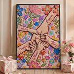 Pintura al Óleo Personalizada Estilo Flor Cogidos de la Mano Póster Cuadro Enmarcado con Nombre Decoración del Hogar Día de la Madre Cumpleaños Regalo para Mamá Abuela