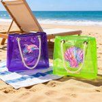 Personalizzato acquerello elementi oceano impermeabile olografico chiaro Tote Bag con nome spiaggia accessori compleanno anniversario regalo per le donne