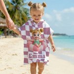 Personalizada 3D Cartoon Character Swim Ring Plaid Soft Hooded Beach Towel with Name Travel Essentials Summer Vacation Birthday Gift for Boys Girls