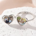 Personalizada de plata de ley Corazón Fotos Anillo relicario con texto grabado Día de la Madre Cumpleaños Regalo para Mamá Familia
