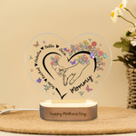 Gepersonaliseerd Bloem Vlinder Hartvormig Acryl LED Nachtlampje met Namen en Houten Voet Home Decor Moederdagcadeau voor Mamma Oma