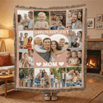 Personalizada 13 Fotos Collage Corazón Suave Borla Manta con Nombre y Título Decoración del Hogar Día de la Madre Regalo para Mamá Abuela