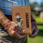 Personalisierte Scorekartenmappe mit Cartoon-Golfer-Motiv und Namen | PU-Leder | Scorekarte optional | Golfzubehör | Geschenk für Golfliebhaber