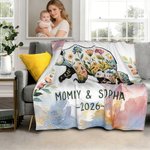 Personalisierte Floral Mom-Kid Bear gemütliche Decke mit Titel und Text Home Decor Muttertag Geschenk für Mama