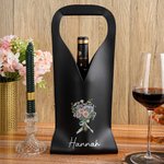 Personalised Watercolor Birth Flower Bouquet PU Leather Protective Wine Bag with Name Mother's Day Birthday Gift for Mum Wine Lovers