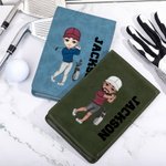 Personalisierte Scorekartenmappe mit Cartoon-Golfer-Motiv und Namen | PU-Leder | Scorekarte optional | Golfzubehör | Geschenk für Golfliebhaber