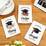 Personalized Floral Graduation Cap 100% Cotton Napkin with Name and Text Table Decoration Graduation Gift for Graduates Family Friends