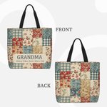 Personalised Vintage Ditsy Floral Patchwork Style Large Tote Bag with Names Daily Use Mother's Day Birthday Gift for Women