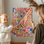 Pintura al Óleo Personalizada Estilo Flor Cogidos de la Mano Póster Cuadro Enmarcado con Nombre Decoración del Hogar Día de la Madre Cumpleaños Regalo para Mamá Abuela