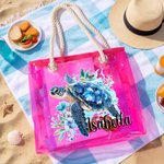 Personalized Floral Sea Turtle Clear Holographic Tote Bag with Name Travel Accessory Birthday Gift for Women