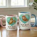 Personalised Cartoon Otter Mother and Kid Ceramic Mug with Names and Coaster Mother's Day Gift for Mom Grandma