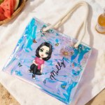 Sac à Main Personnalisé avec Dessin Personnage et Nom Sac Tote Neon Laser Transparent Grande Capacité Cadeau Anniversaire Mariage Voyage pour Femme