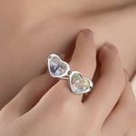 Personalizada de plata de ley Corazón Fotos Anillo relicario con texto grabado Día de la Madre Cumpleaños Regalo para Mamá Familia
