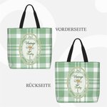 Personalisierte Karo-Tragetasche mit Geburtsblume und Namen | im Vintag-Stil | Reisetasche | Plaid-Tote-Bag | Muttertag Geburtstag Geschenk für Frauen