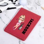 Personalisierte Scorekartenmappe mit Cartoon-Golfer-Motiv und Namen | PU-Leder | Scorekarte optional | Golfzubehör | Geschenk für Golfliebhaber