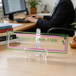 Personalised AKA Pink & Green Ivy Sign Text Acrylic Desk Plaque with Stand Graduation Birthday Sorority Gift for Members  Graduates Sisters